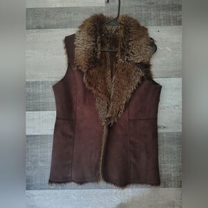 Brown Faux Fur Suede Women's Vest
